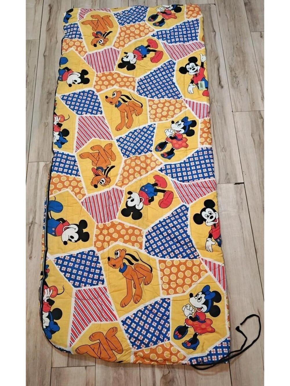 Vintage Disney Mickey Minnie Pluto Patchwork Kids Sleeping Bag 34x60 Sears